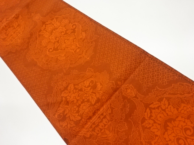 花瓶に花唐草模様織出し全通洒落袋帯